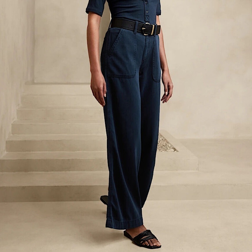Banana Republic Summer Weight High Waist Wide Leg Cotton Twill Jean Blue 34 / 18